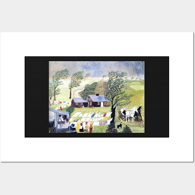 Grandma Moses - Taking in the Laundry Wall Art by QualityArtFirst